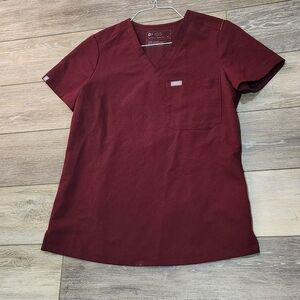 Figs Woman's Maroon V-Neck Scrub Top Size XSmall